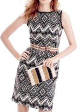 J. Crew Black and White Diamond Ikat Print Sheath Dress, Size 2T